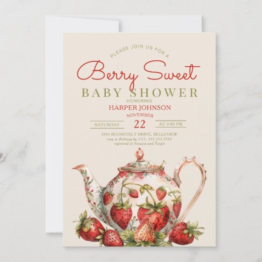 Strawberry Berry Sweet Teapot Baby shower Kaart (Voorkant)