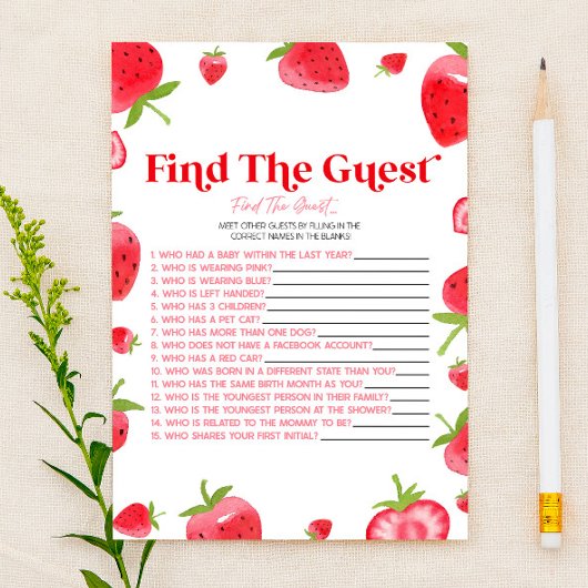 Strawberry Berry Vind het gast Baby shower spel Briefpapier