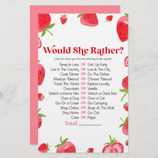 Strawberry Berry wil dat ze liever Baby shower spe Briefpapier (Voorkant / Achterkant)