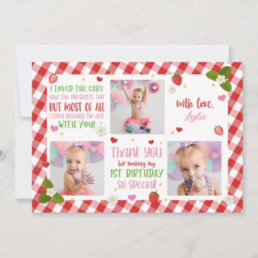 Strawberry Birthday Bedankt voor je foto Kaart (Achterkant)