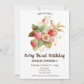 Strawberry Birthday Boho Pink Uitnodiging (Voorkant)