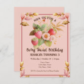 Strawberry Birthday Boho Pink Uitnodiging (Voorkant / Achterkant)