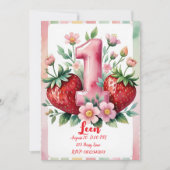 Strawberry Birthday Invitation | Cute Pink Red Gir Kaart (Voorkant)