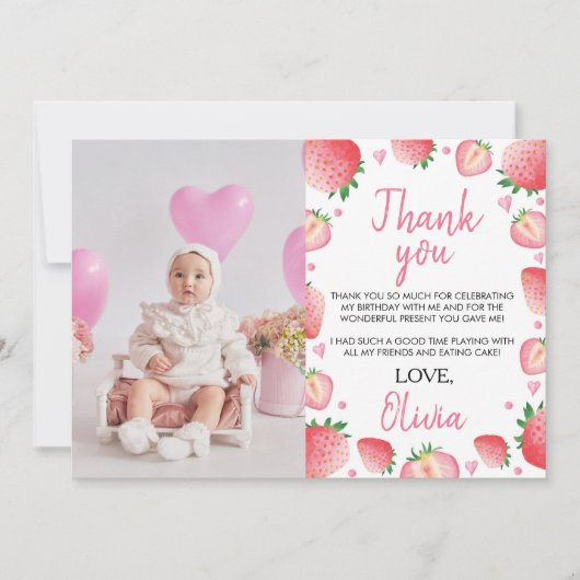 Strawberry Birthday Party Dank je kaart (Voorkant)