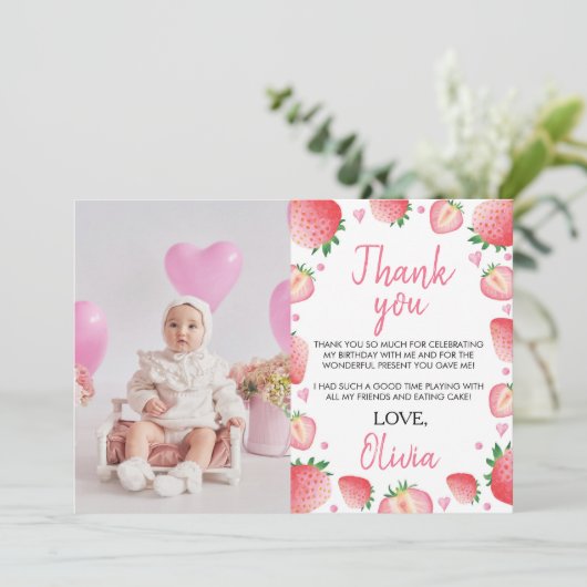 Strawberry Birthday Party Dank je kaart