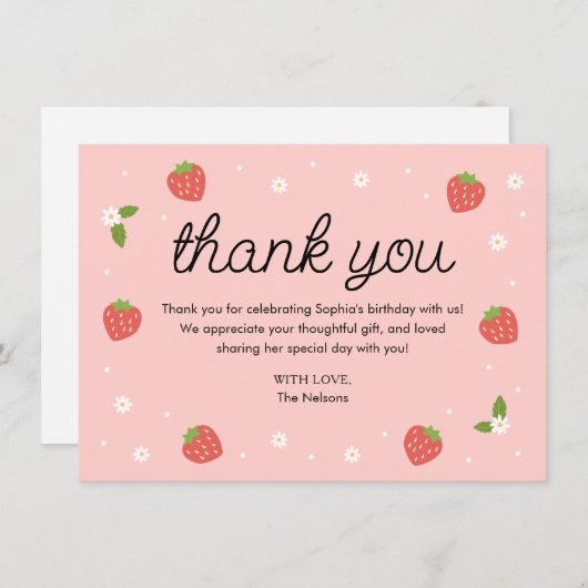 Strawberry Birthday Party Dank je kaart (Voorkant / Achterkant)