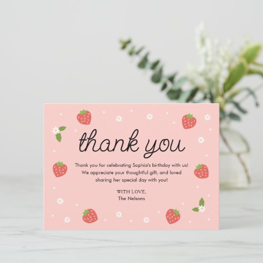 Strawberry Birthday Party Dank je kaart (Staand voorkant)