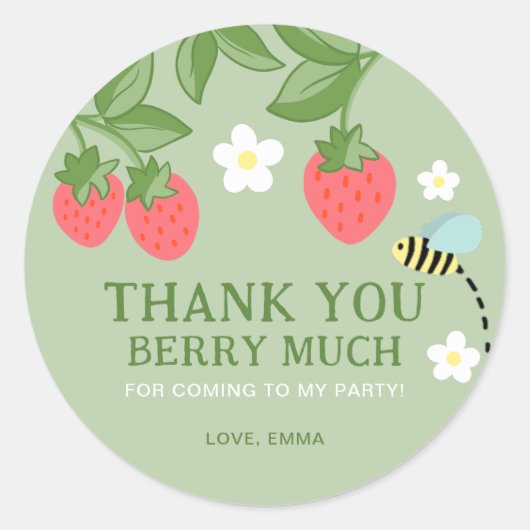 Strawberry Birthday Party Favor Thank you Ronde Sticker (Voorkant)