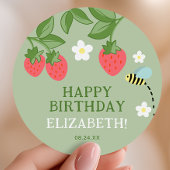 Strawberry Birthday Party Favor Thank you Ronde Sticker