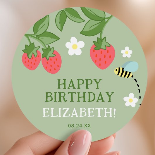 Strawberry Birthday Party Favor Thank you Ronde Sticker
