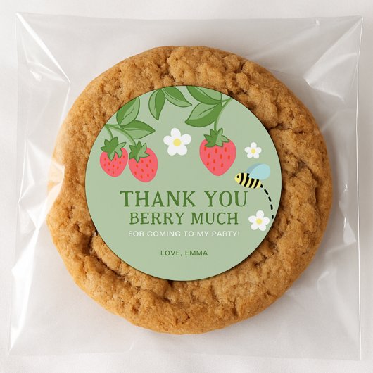 Strawberry Birthday Party Favor Thank you Ronde Sticker
