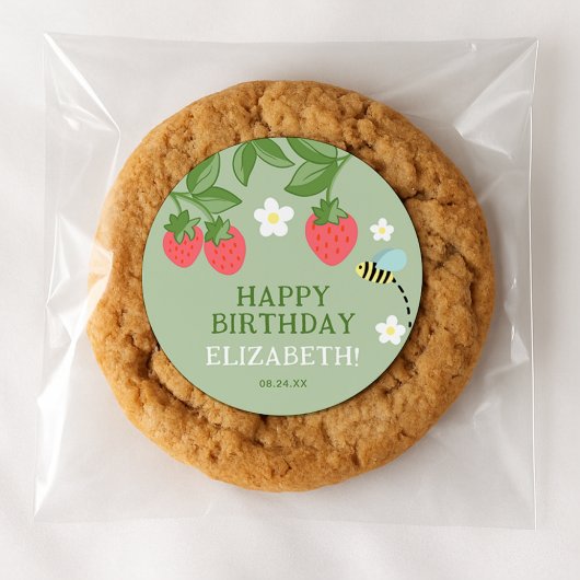 Strawberry Birthday Party Favor Thank you Ronde Sticker