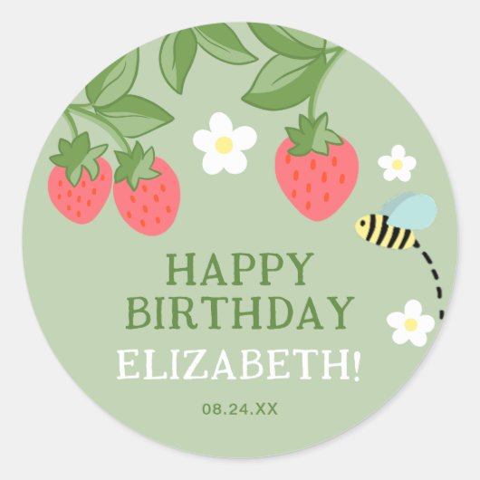 Strawberry Birthday Party Favor Thank you Ronde Sticker (Voorkant)