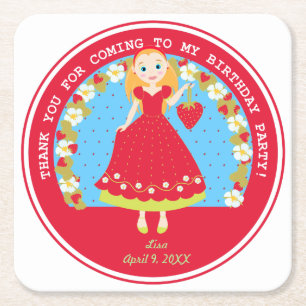 Strawberry Birthday Party Girl Kartonnen Onderzetters