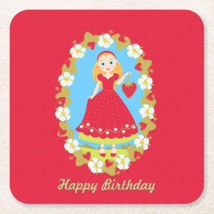 Strawberry Birthday Party Girl Kartonnen Onderzetters