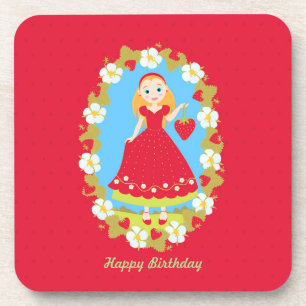 Strawberry Birthday Party Girl Onderzetter