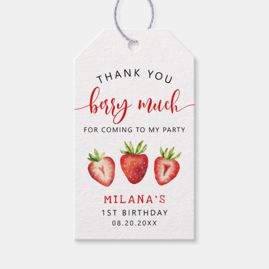 Strawberry Birthday Party Hartelijk dank voor Berr Cadeaulabel (Voorkant)
