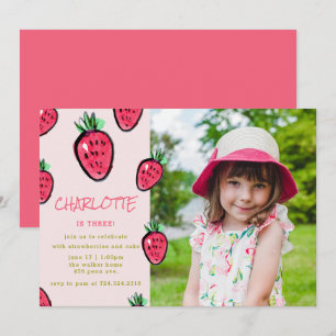 Strawberry Birthday Party Invitation Berry Sweet Kaart