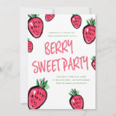 Strawberry Birthday Party Invitation Berry Sweet Kaart (Voorkant)