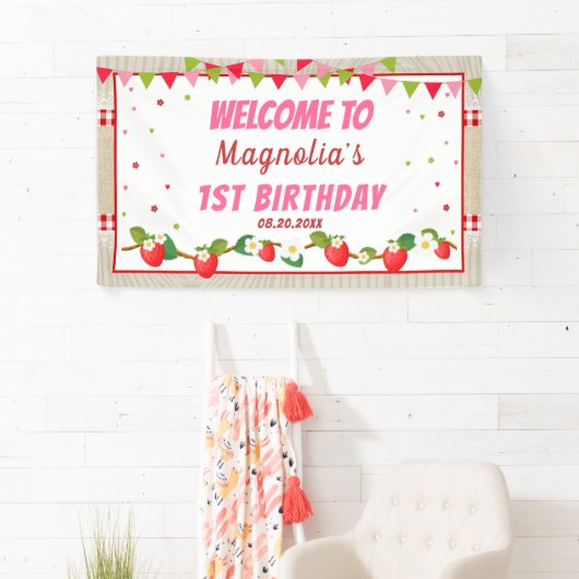 Strawberry Birthday Red Camco Blanket Backdrop Spandoek (Insitu)