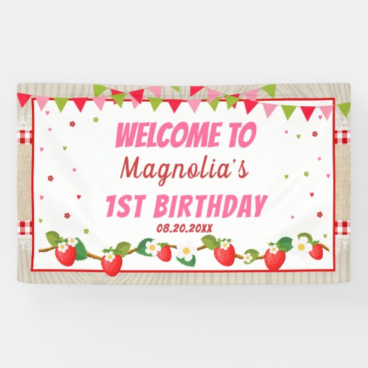 Strawberry Birthday Red Camco Blanket Backdrop Spandoek (Horizontaal)