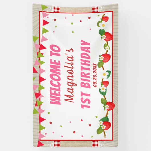Strawberry Birthday Red Camco Blanket Backdrop Spandoek (Verticaal)