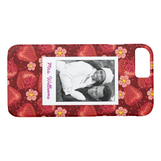 Strawberry Blossom Pattern | Monogram Case-Mate iPhone Case (Achterkant (Horizontaal))