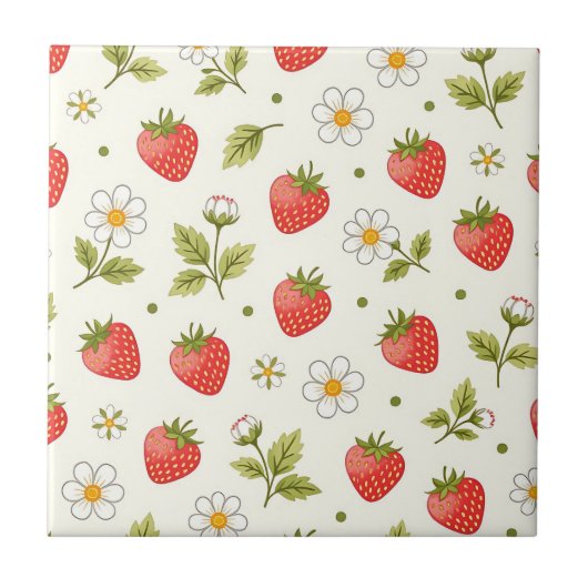 Strawberry Blossom Summer Pattern Tegeltje (Voorkant)