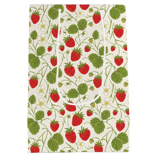 Strawberry Blossoms and Berries Pattern Medium Cadeauzakje (Achterkant)