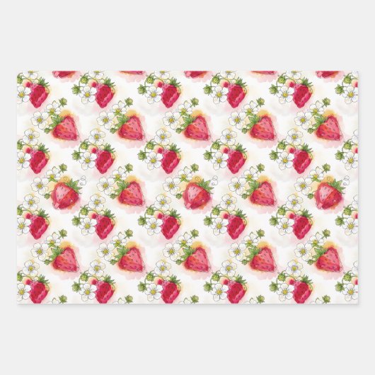 Strawberry Blossoms and Berries Three Patterns Inpakpapier Vel (Voorkant)