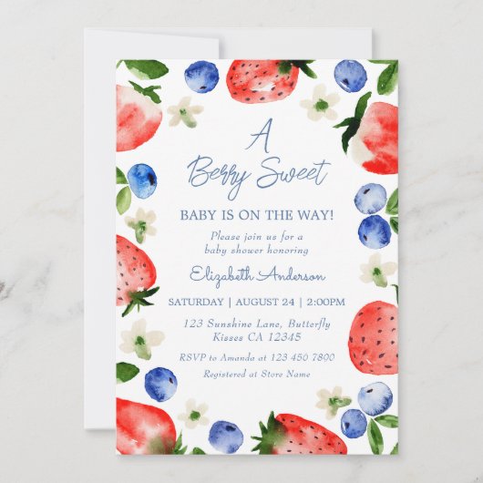 Strawberry Blueberry Berry Sweet Boy Baby shower Kaart (Voorkant)