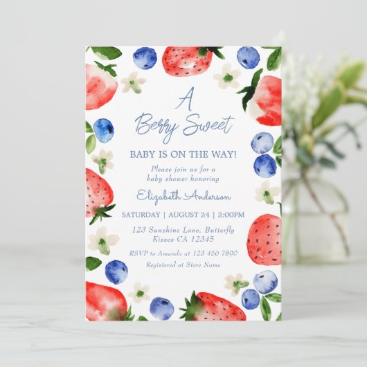 Strawberry Blueberry Berry Sweet Boy Baby shower Kaart (Staand voorkant)