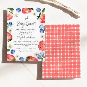 Strawberry Blueberry Berry Sweet Girl Baby shower Kaart