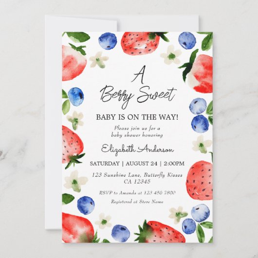 Strawberry Blueberry Berry Sweet Girl Baby shower Kaart (Voorkant)