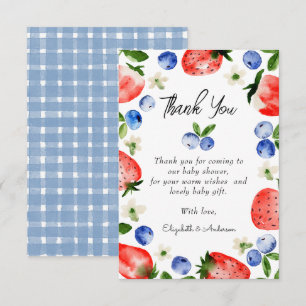 Strawberry Blueberry Boy Baby shower Bedankkaart