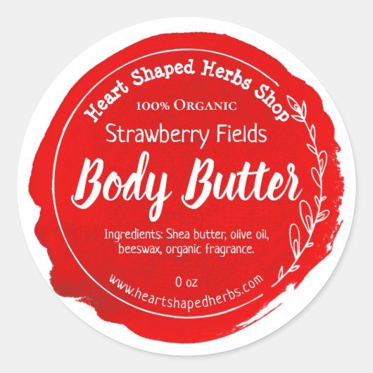  Strawberry Body Butter Label Handgemaakt (Voorkant)