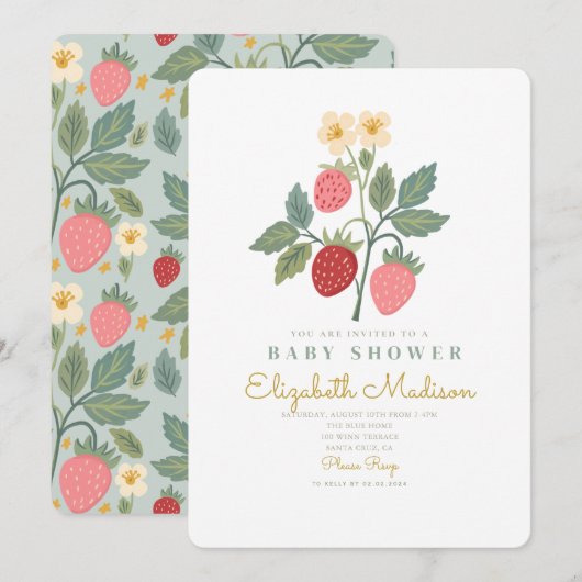 Strawberry Boeket Bloesem Baby Shower Kaart (Voorkant / Achterkant)