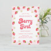 Strawberry Boho DaisyBerry eerste verjaardag Kaart (Staand voorkant)