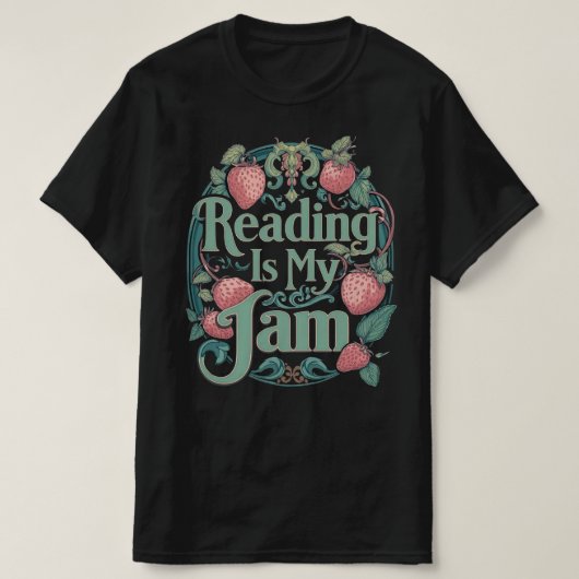 Strawberry Book Lover Tee – Reading Is My Jam T-shirt (Design voorkant)