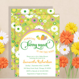 Strawberry Botanical Baby shower Invitation Kaart