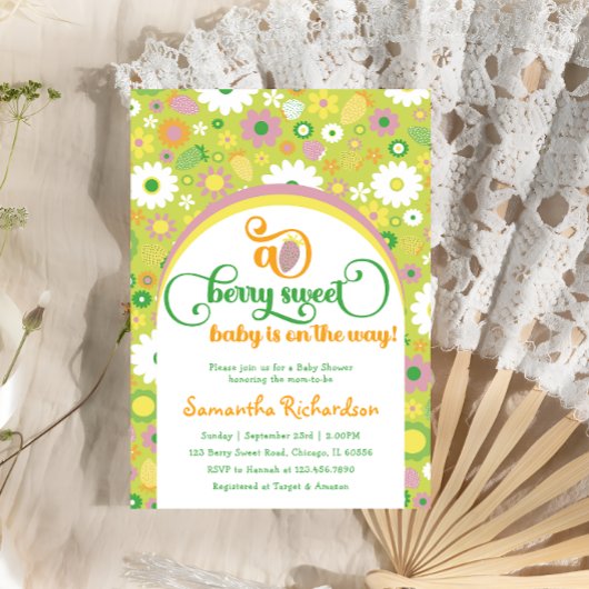 Strawberry Botanical Baby shower Invitation Kaart