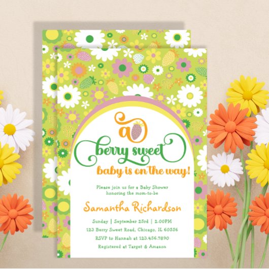 Strawberry Botanical Baby shower Invitation Kaart