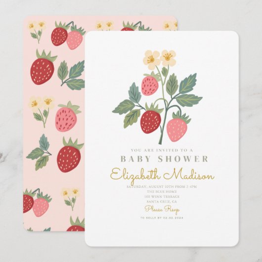 Strawberry Bouquet Blossom Baby shower Kaart (Voorkant / Achterkant)