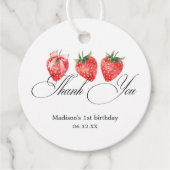 Strawberry Bow 1st Birthday Thank You Bedankjes Labels (Voorkant)