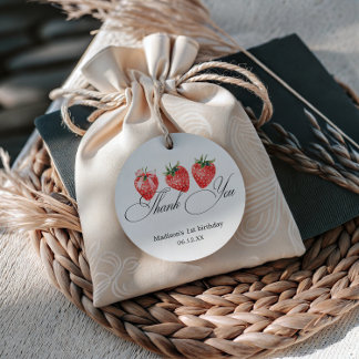 Strawberry Bow 1st Birthday Thank You Bedankjes Labels