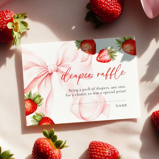 Strawberry Bow Baby Shower Diaper Raffle Informatiekaartje