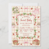 Strawberry bow baby shower First Berry Sweet Kaart (Voorkant)