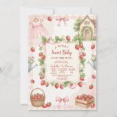 Strawberry bow baby shower First Berry Sweet Kaart (Voorkant)