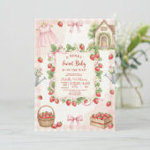 Strawberry bow baby shower First Berry Sweet Kaart (Staand voorkant)