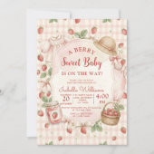 Strawberry bow baby shower First Berry Sweet Kaart (Voorkant)